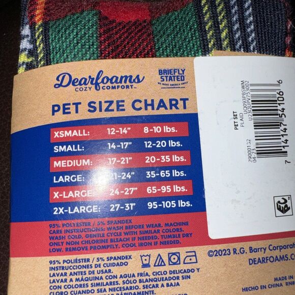 DEARFOAMS NEW PET PAJAMAS SZ Small 12-20 POUNDS CHRISTMAS HOLIDAY PLAID NWT - Picture 5 of 7